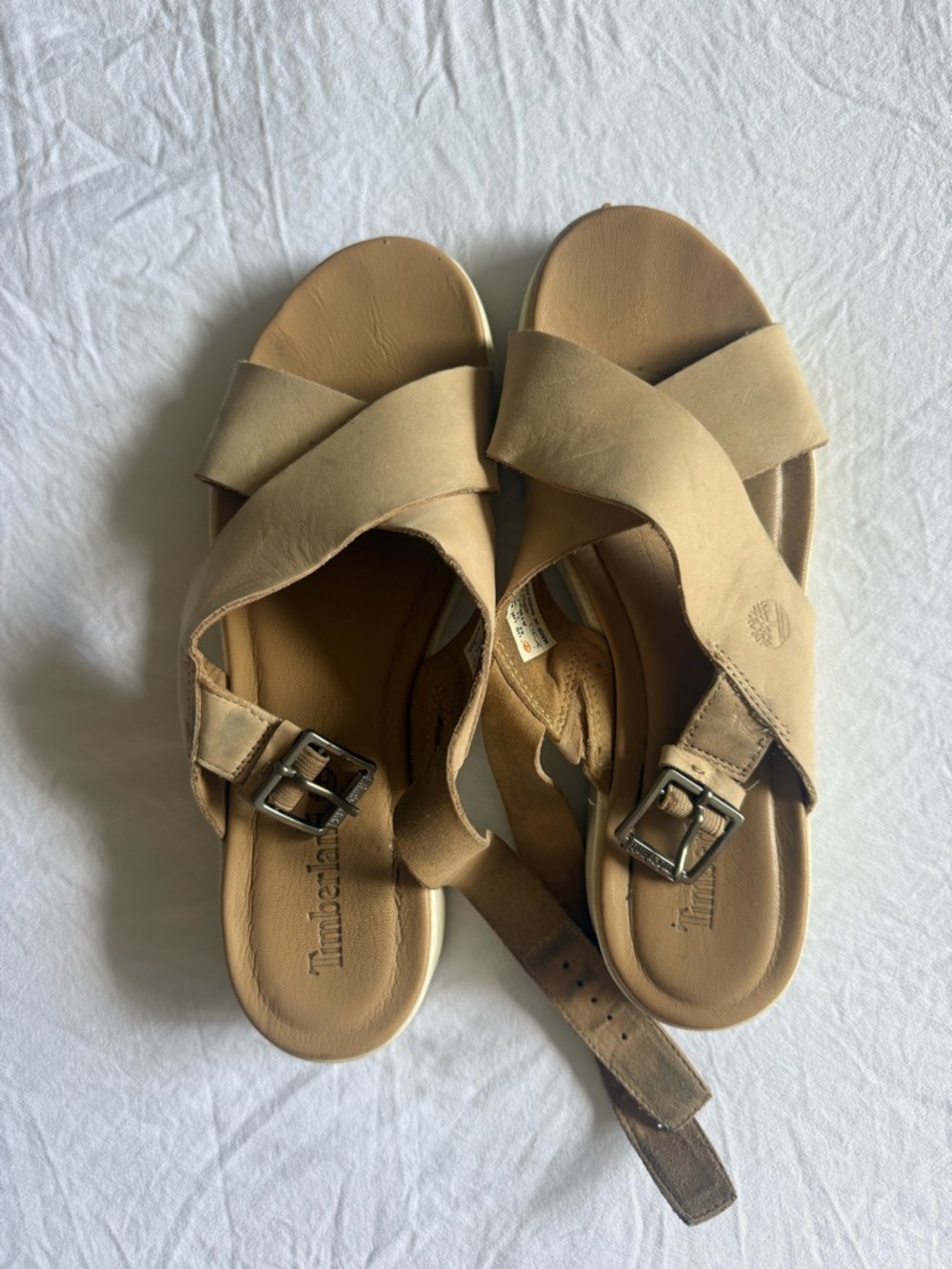 Timberland Tan Crisscross Leather Buckle Sandals, 8.5